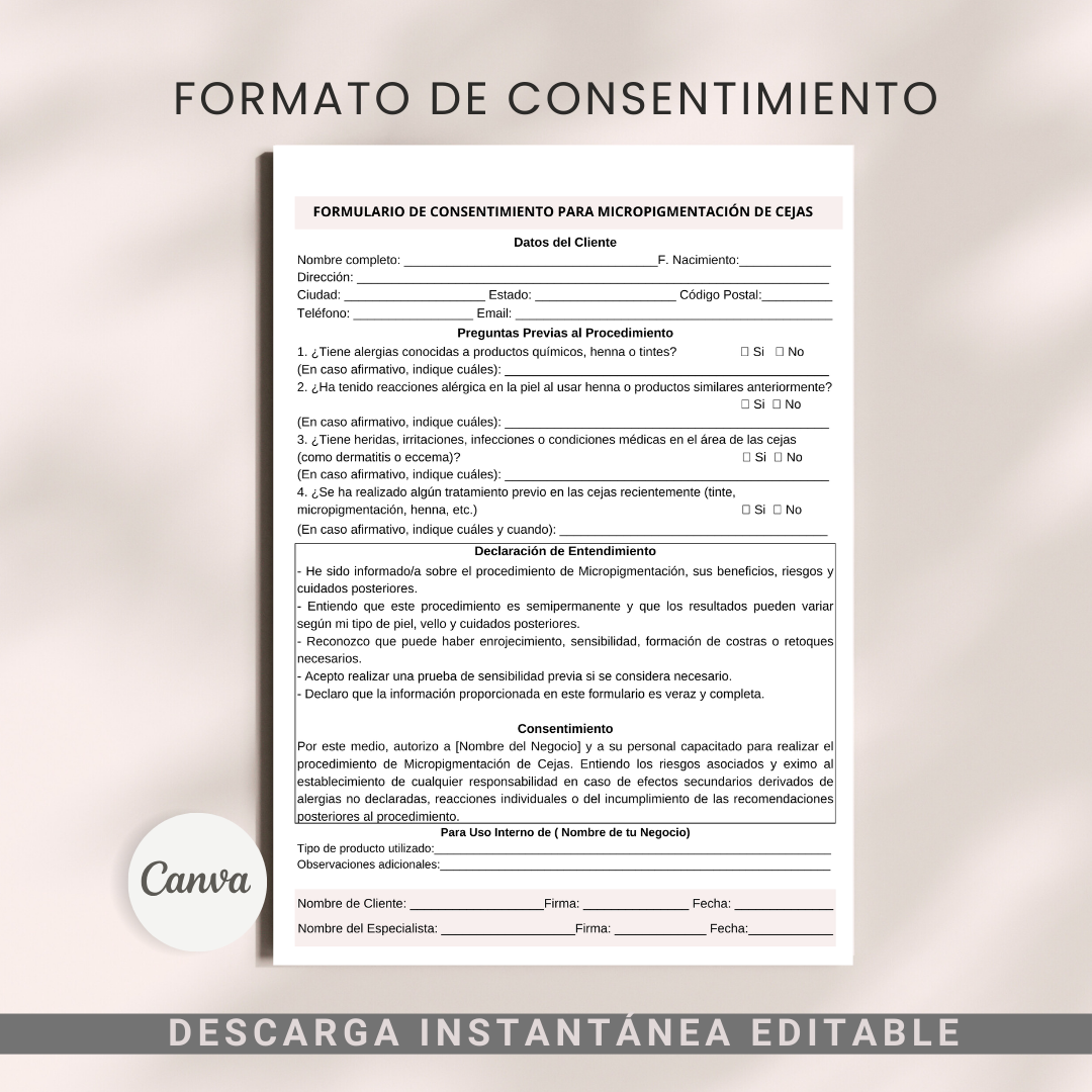 Formulario de Consentimiento para Micropigmentación de Cejas