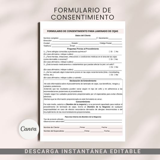 Formulario de Consentimiento Laminado de Cejas